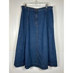 Roaman's Women's Denim Skirt 18W Modest Long flair Blue Jean zipper 